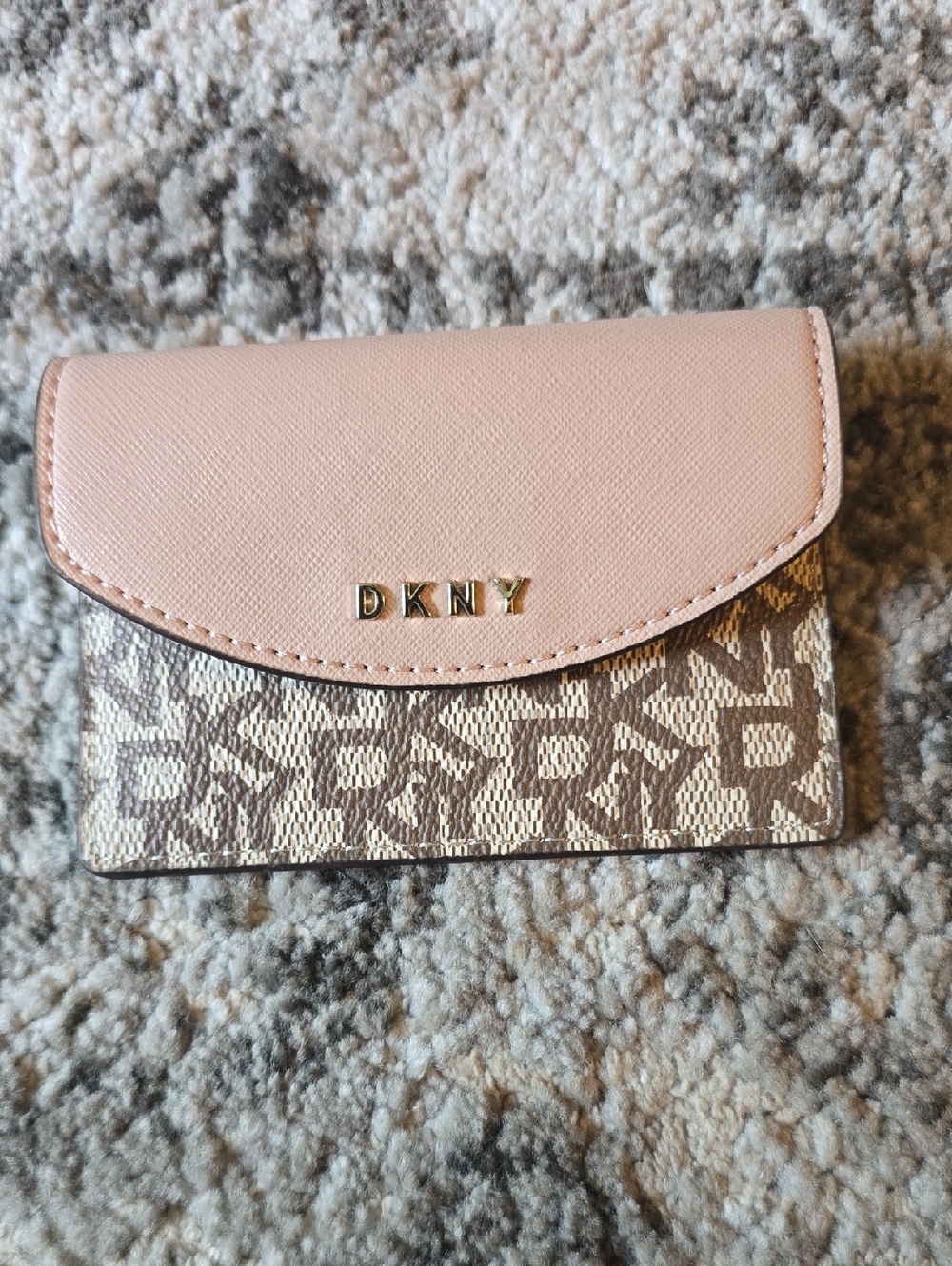 DKNY Pink and Beige Logo Card Case Wallet